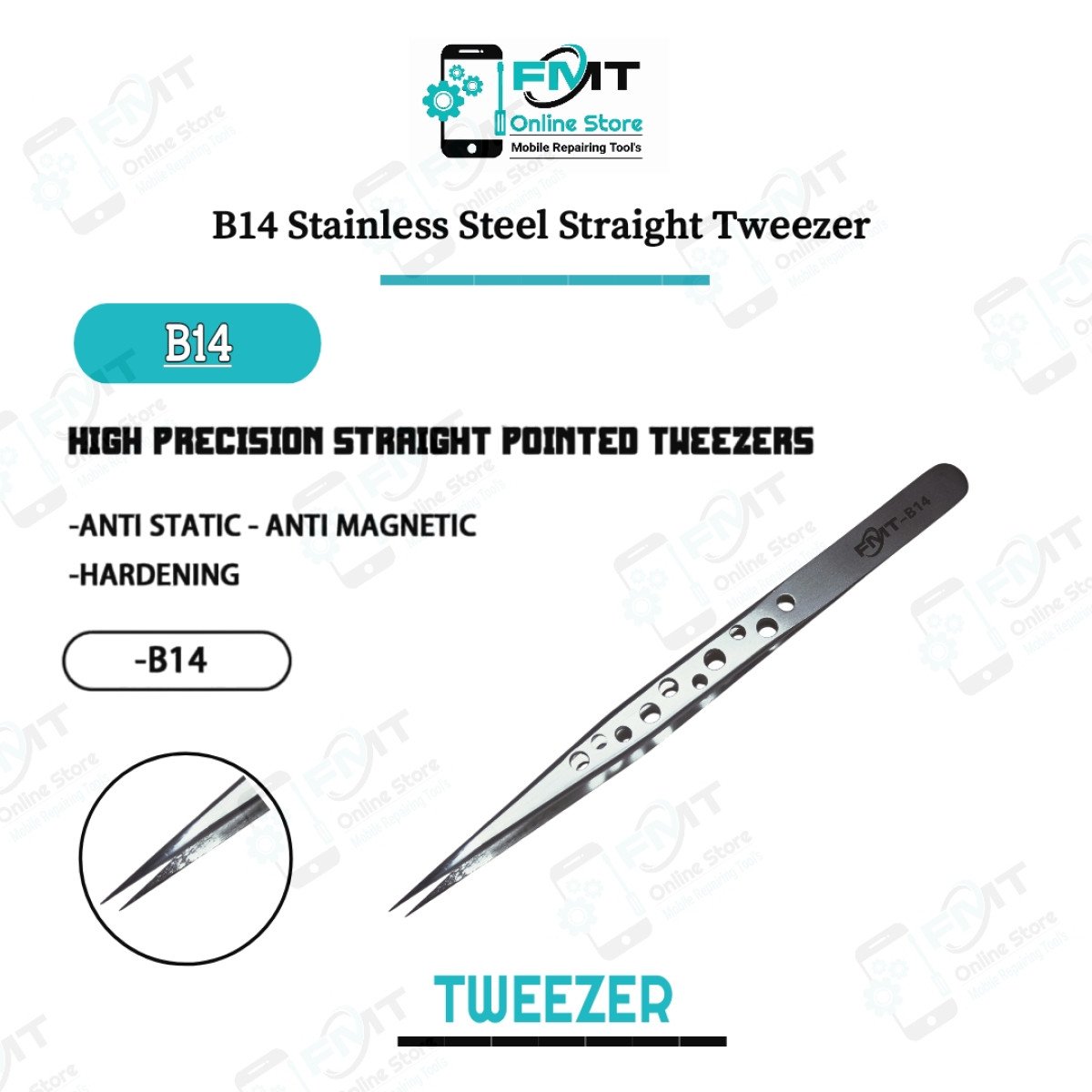 B14 FMT Non Magnetic Straight Pointed Tweezer