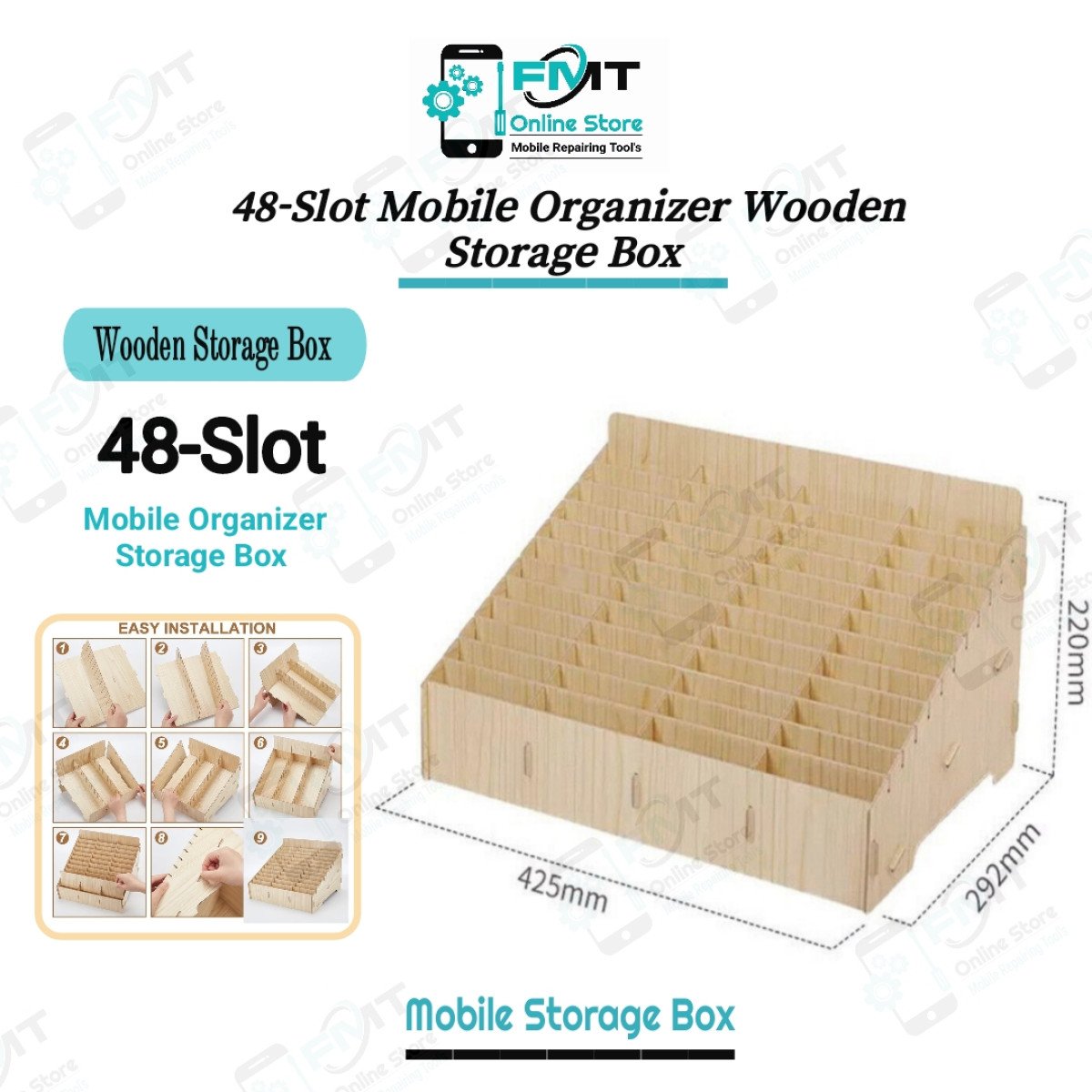 48 Slot Mobile Organizer Wooden Storage Box
