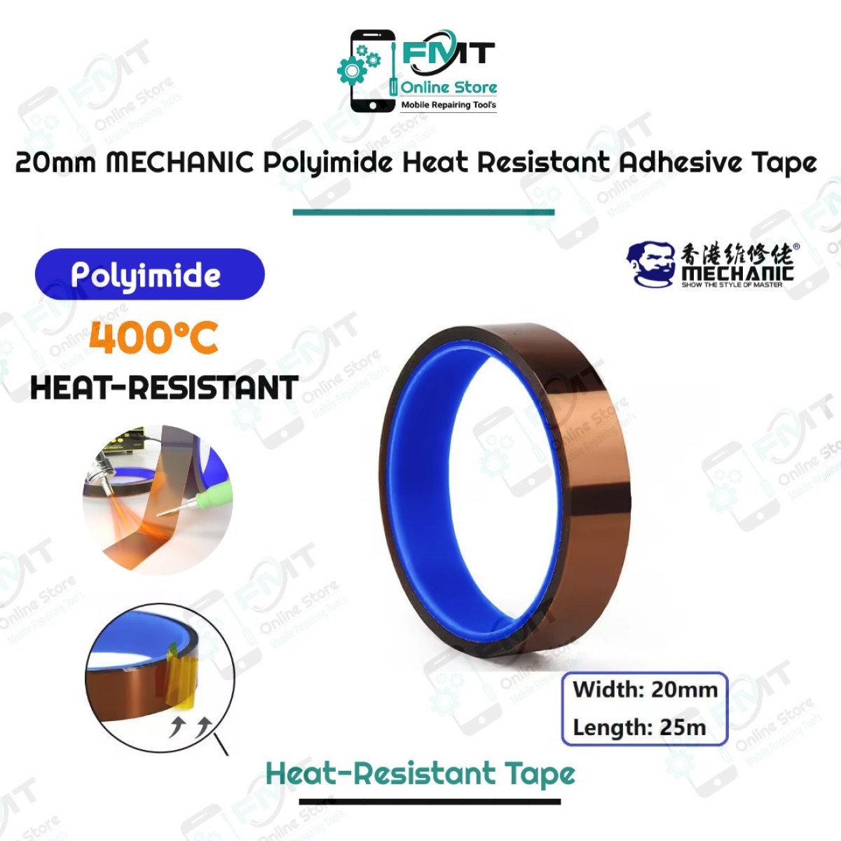 20mm MECHANIC Polyimide Heat Resistant Adhesive Tape