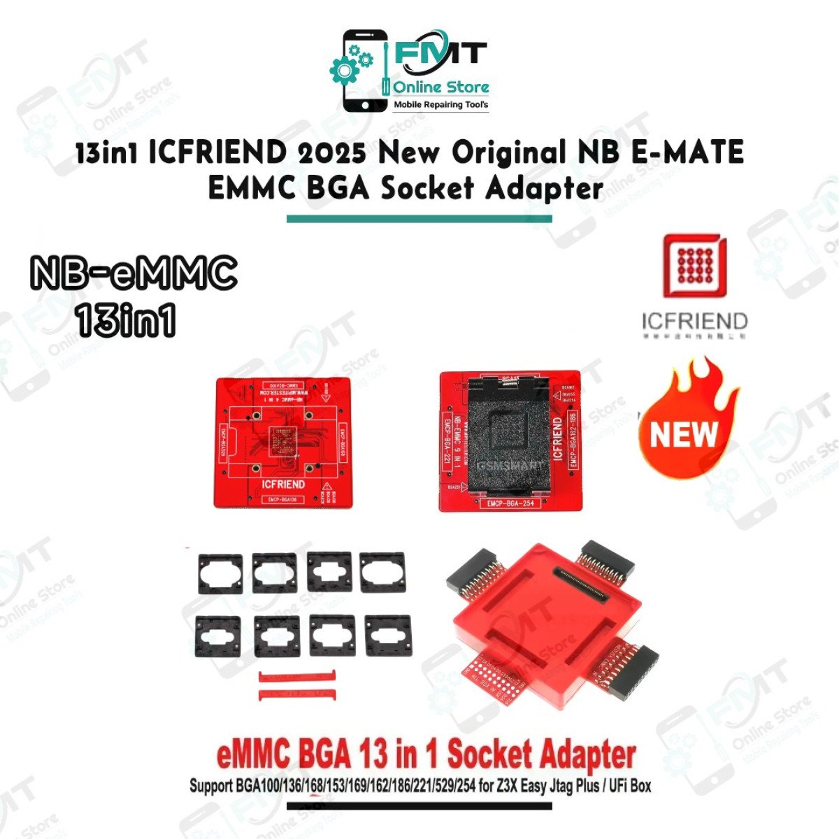 13in1 ICFRIEND 2025 New Original NB E-MATE EMMC BGA  Socket Adapter