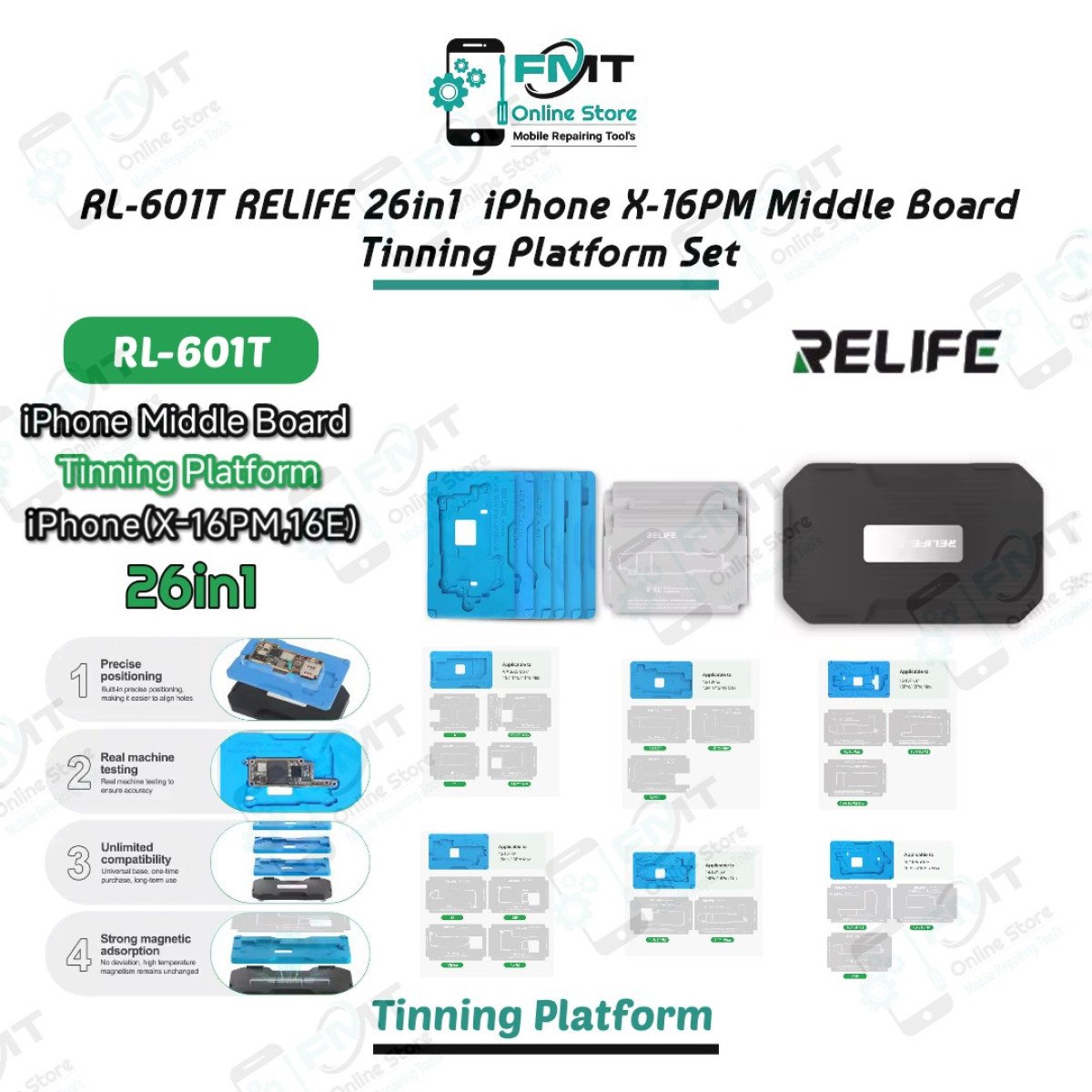 RL-601T RELIFE 26in1 iPhone X-16PM 16E Middle Board Tinning Platform Set
