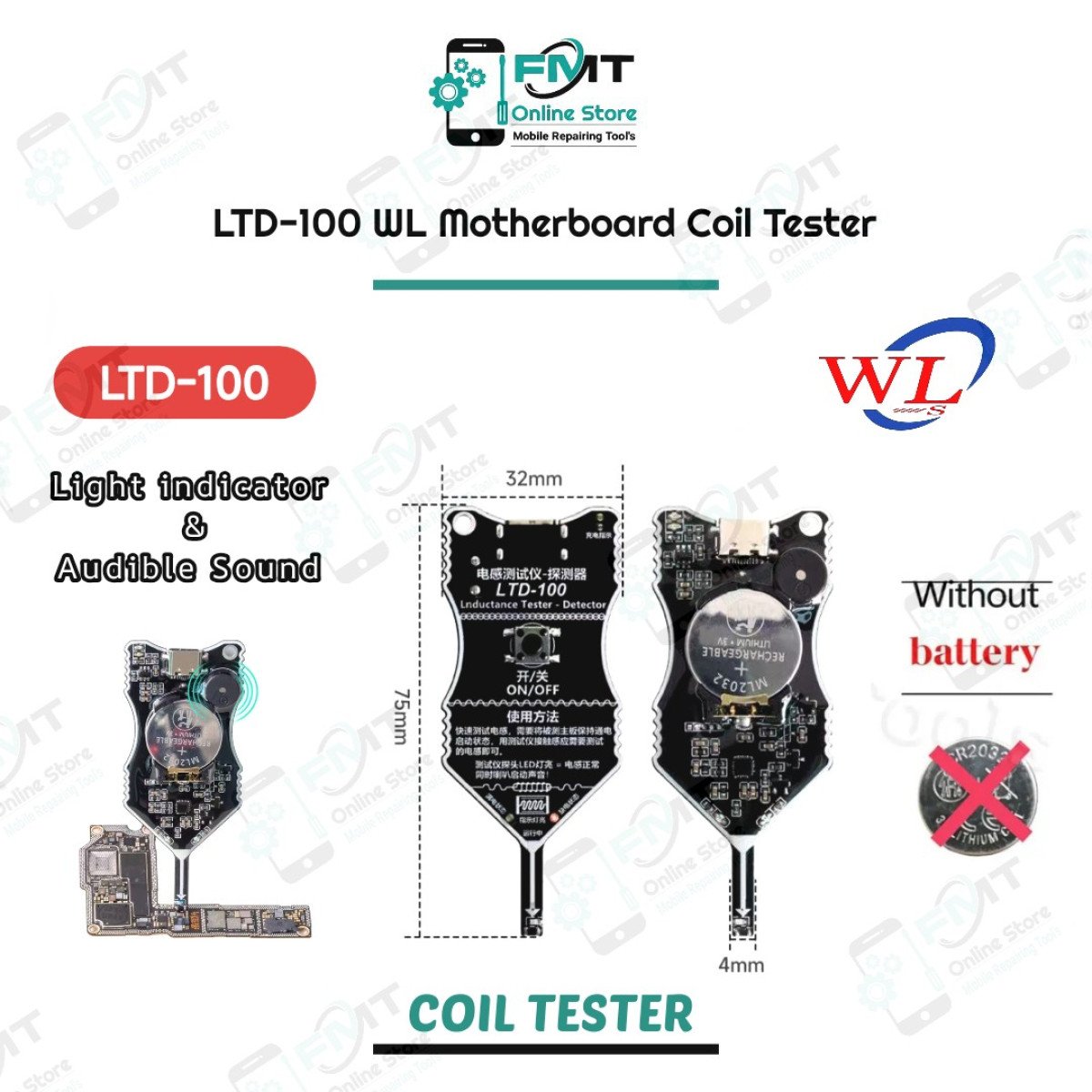 LTD-100 WL Motherboard Coil Tester With Light indicator and Audible Sound From Speaker
