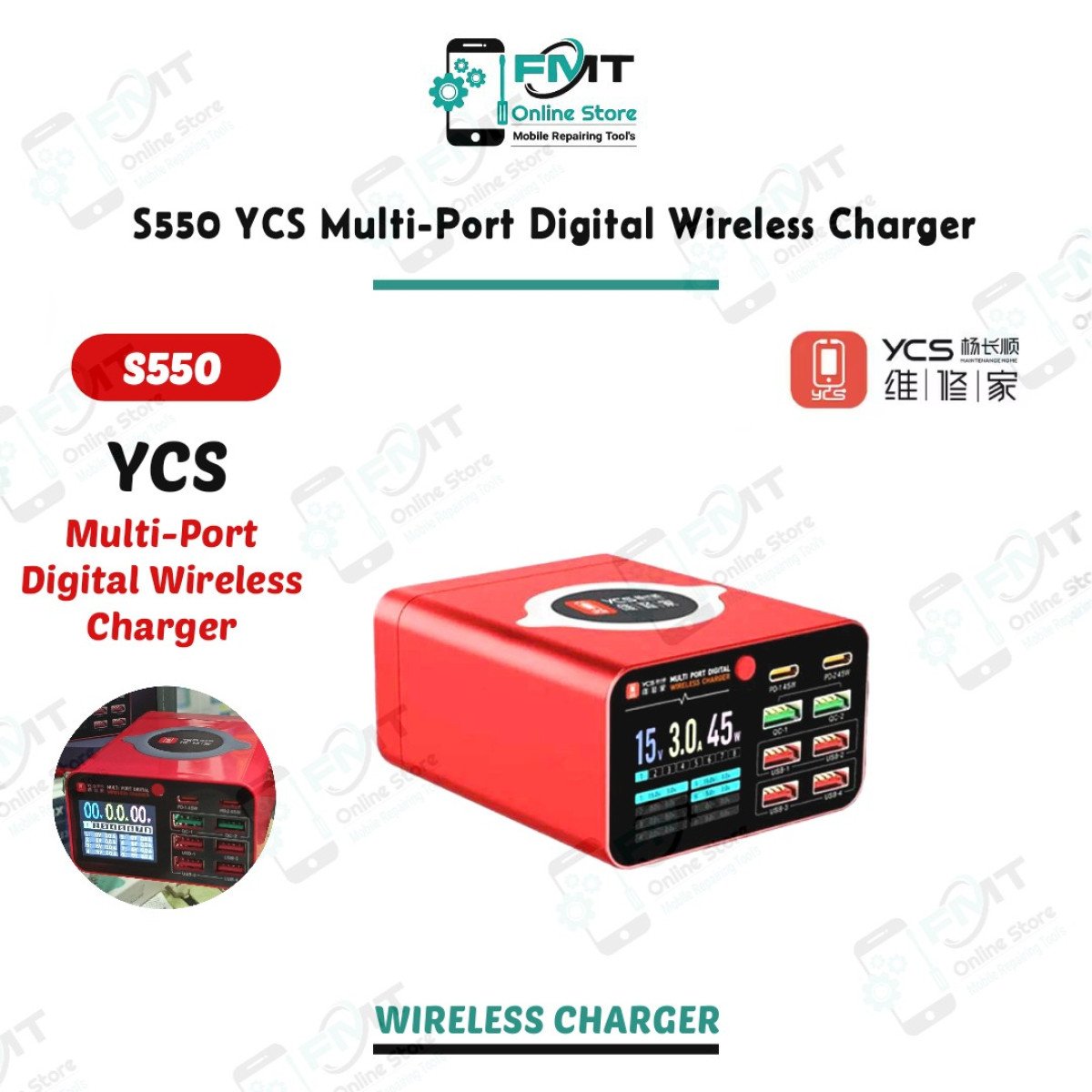 S550 YCS Multi-Port  Digital Display Wireless Charger.