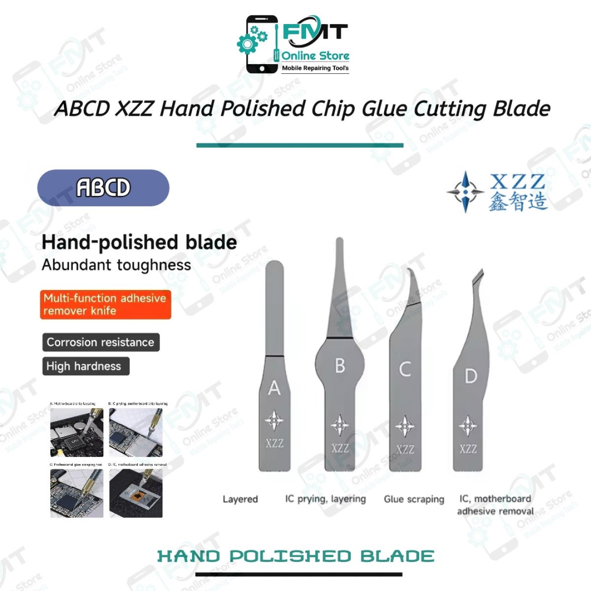 ABCD XZZ Hand Polished iC and Motherboard Degumming Blade Set